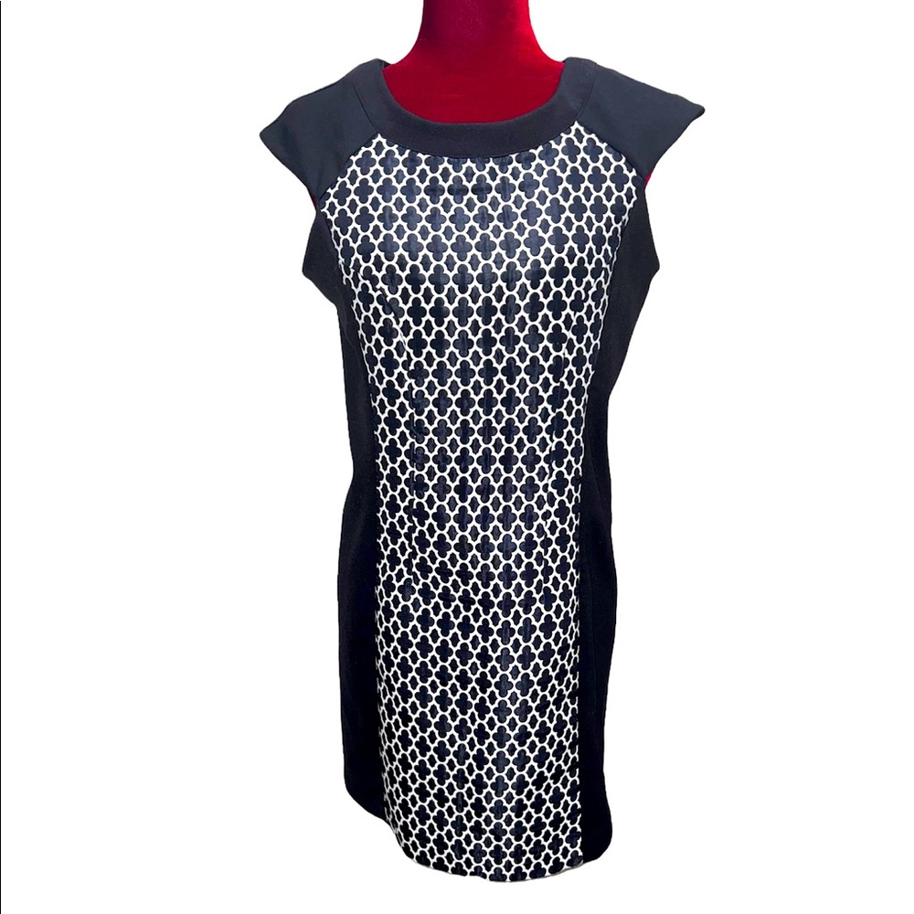 Worthington Sz 8 Navy Blue With White Lattice Pencil Bodycon Dress T1